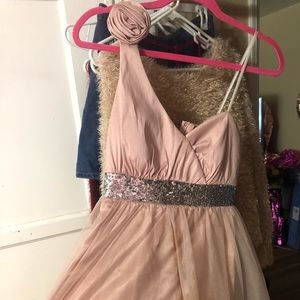 One shoulder dusty rose dress